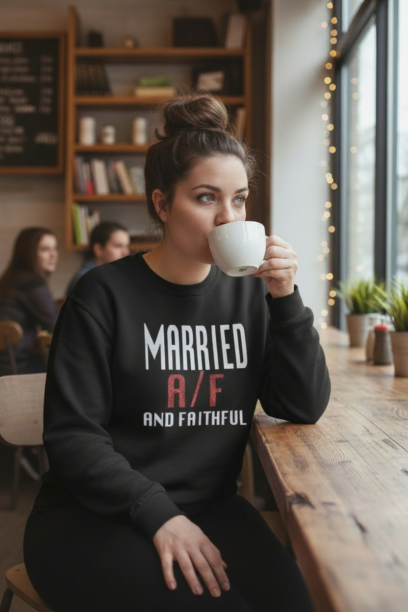 MARRIED Black/White/Red Crewneck Sweatshirt with Pouch