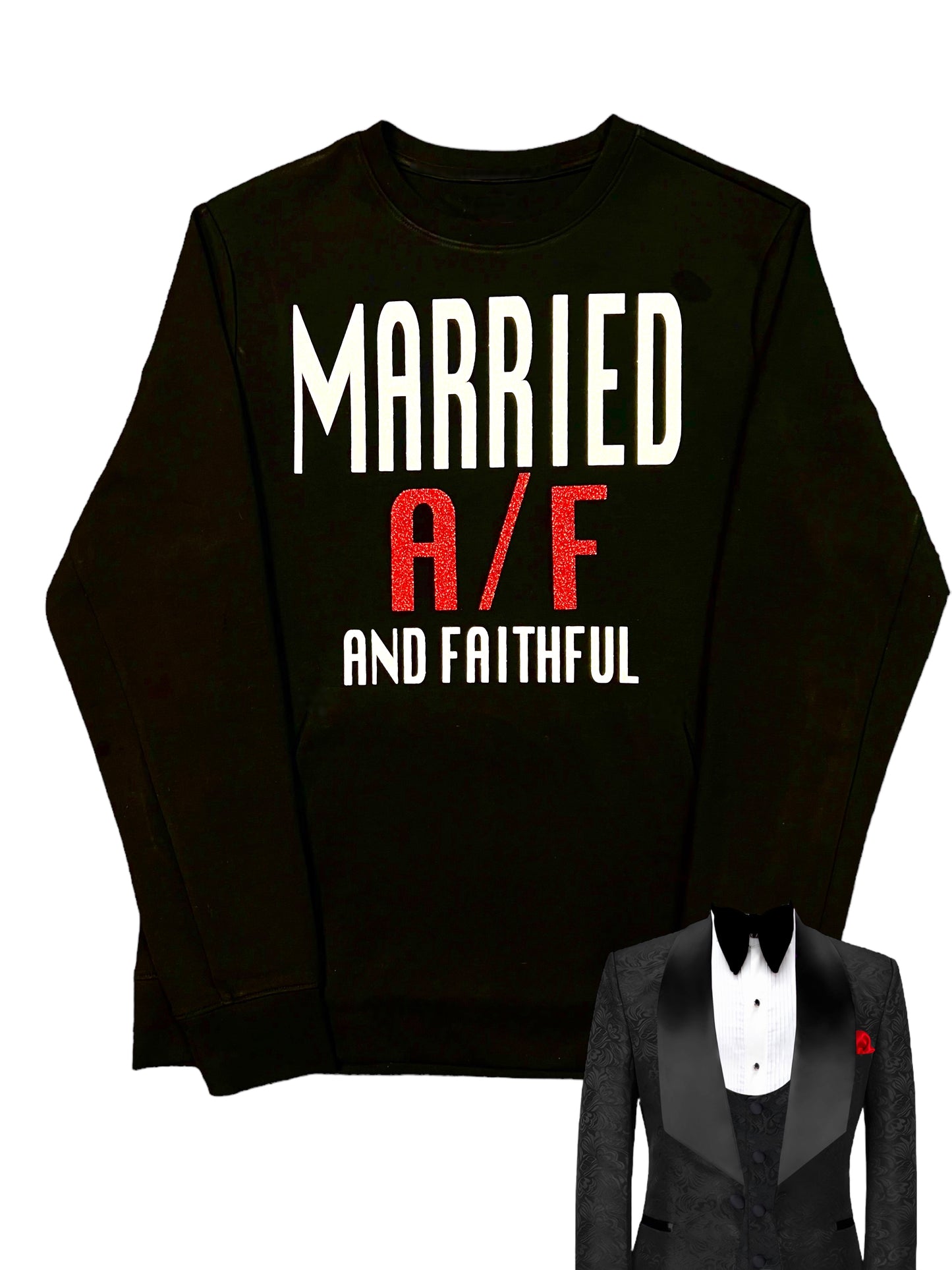 MARRIED Black/White/Red Crewneck Sweatshirt with Pouch