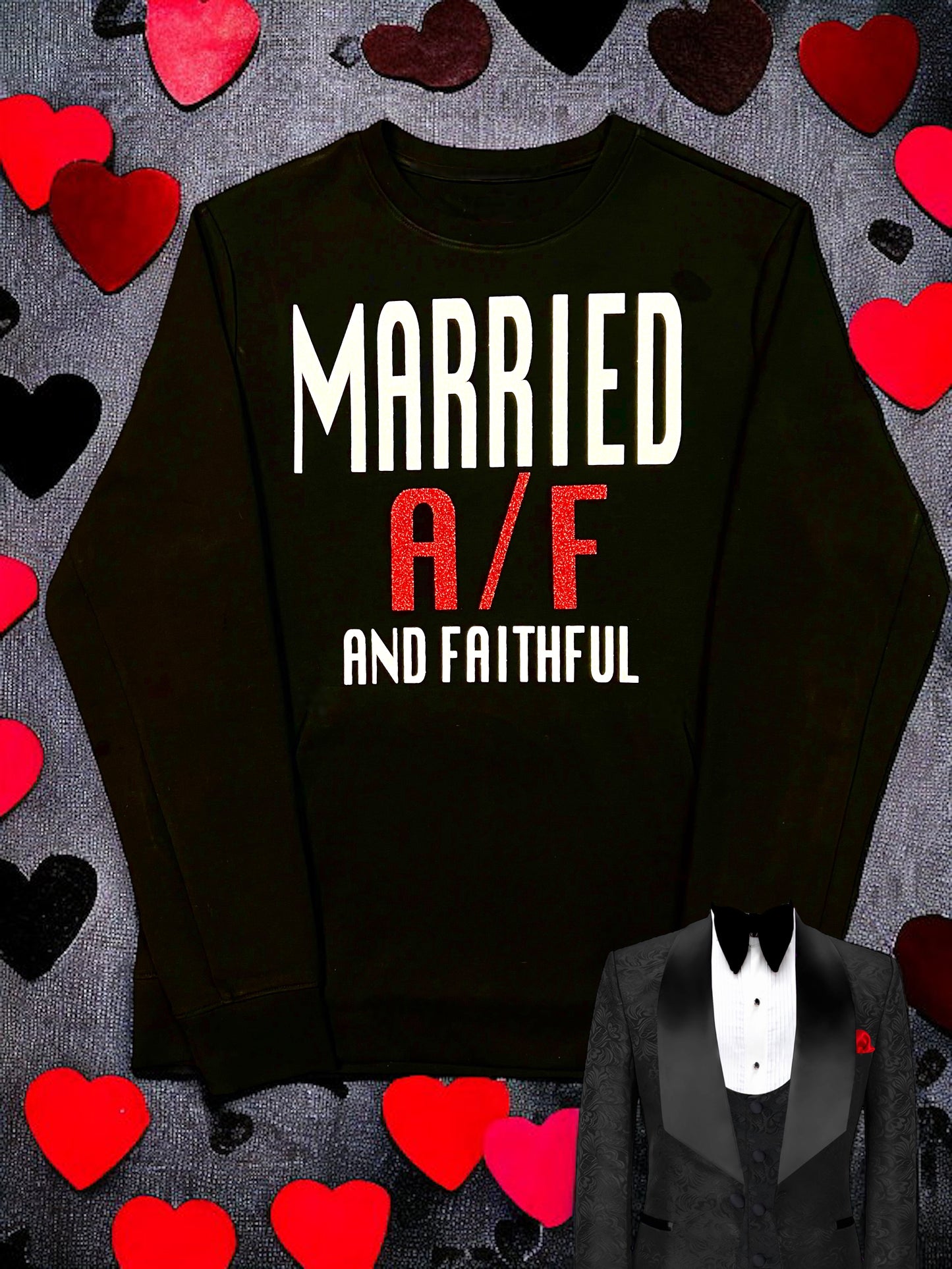 MARRIED Black/White/Red Crewneck Sweatshirt with Pouch