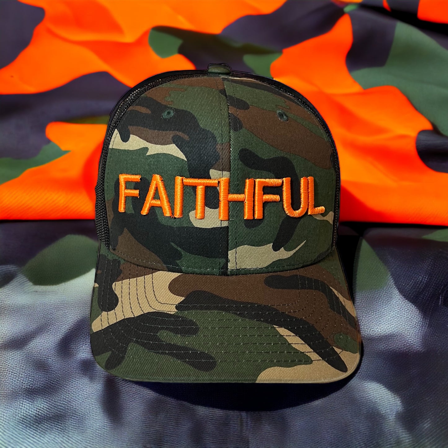 FAITHFUL Trucker HAT - Camo & Orange