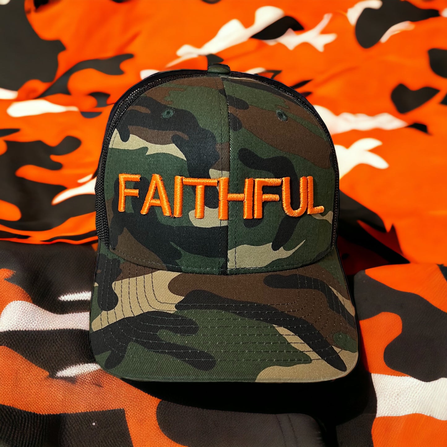 FAITHFUL Trucker HAT - Camo & Orange
