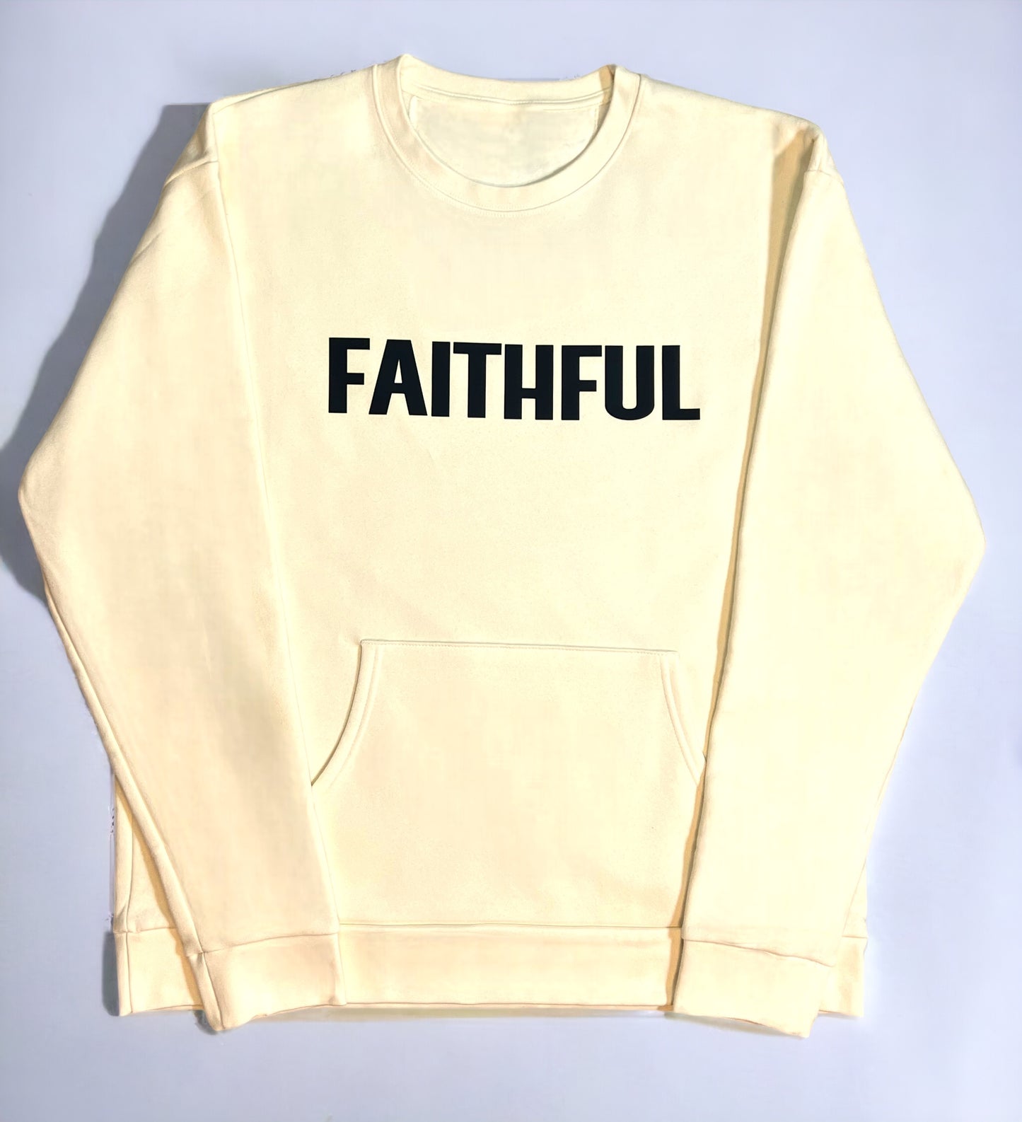 Cream/Black Crewneck Sweatshirt with Pouch