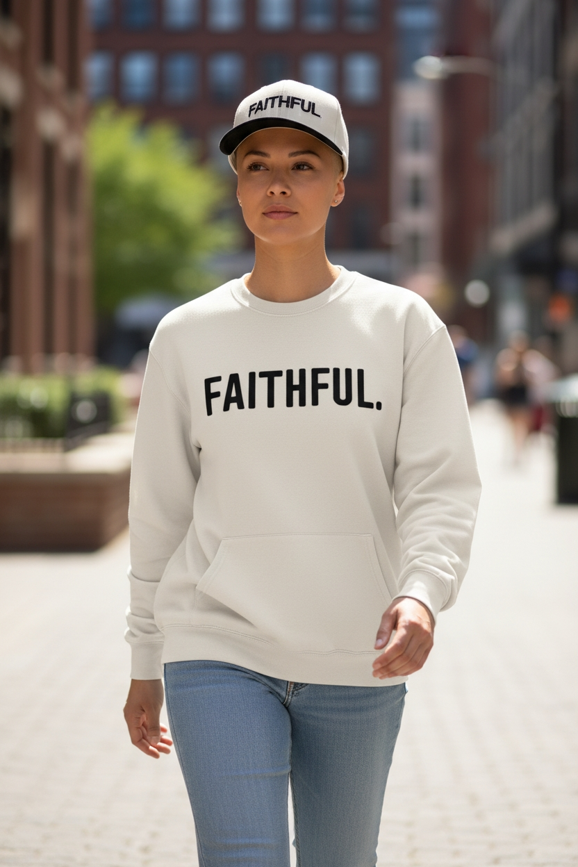 Cream/Black Crewneck Sweatshirt with Pouch