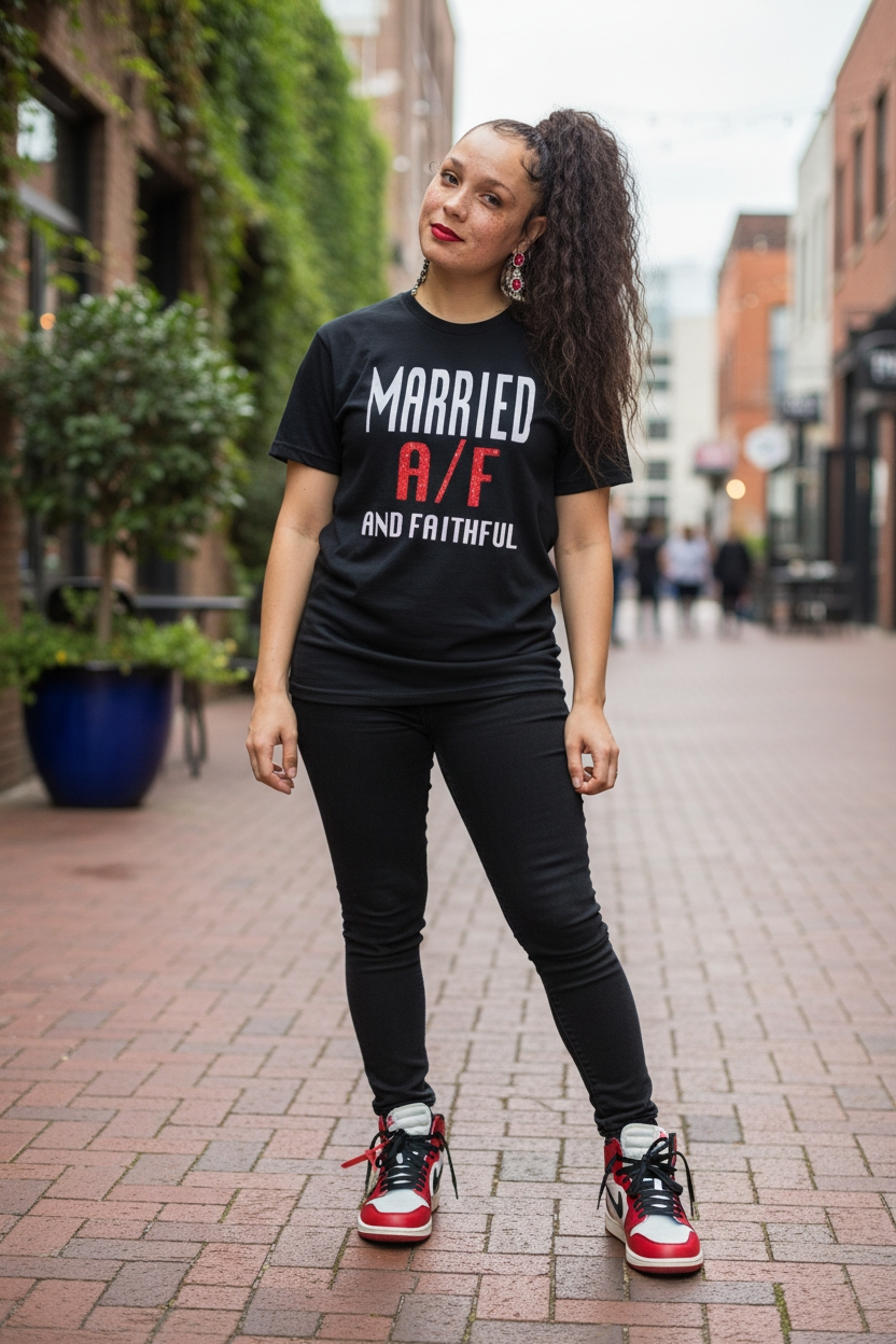 MARRIED Black/White/Red Crewneck Sweatshirt with Pouch