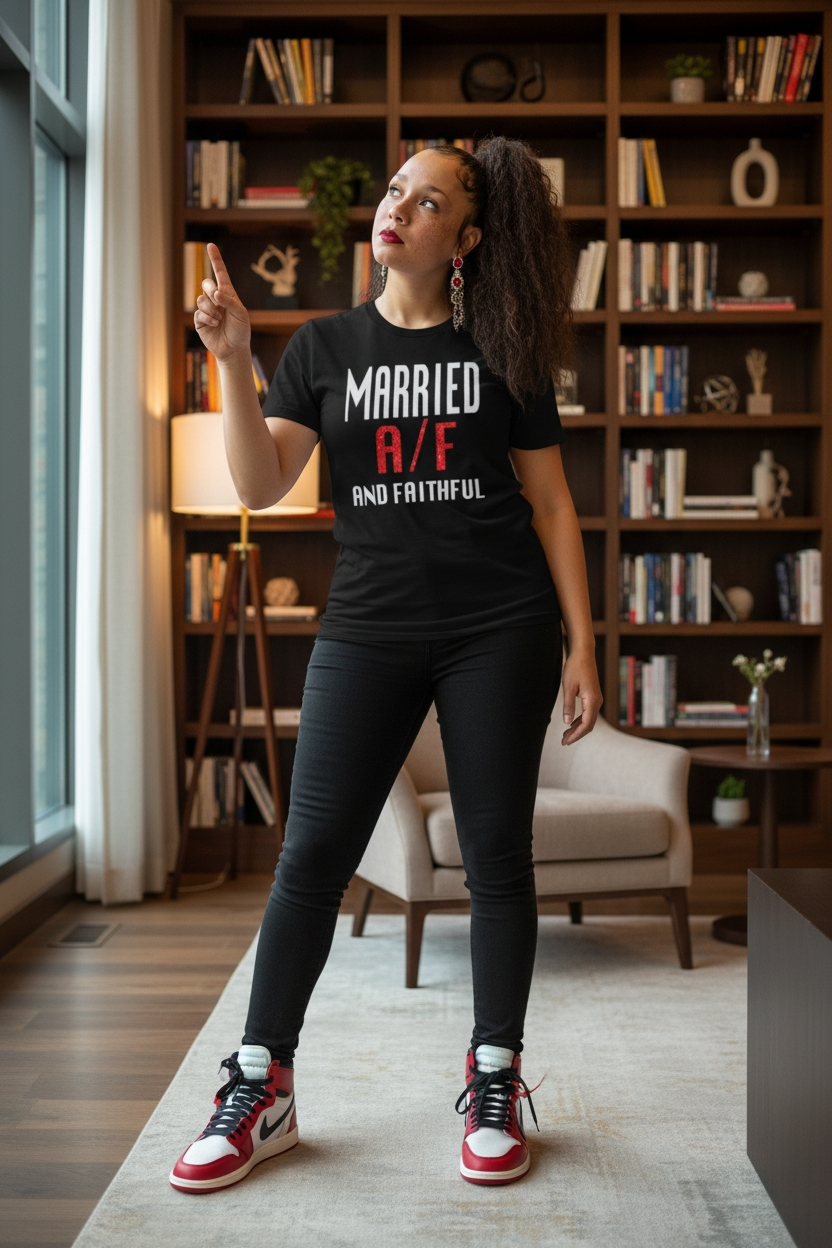 MARRIED Black/White/Red Crewneck Sweatshirt with Pouch