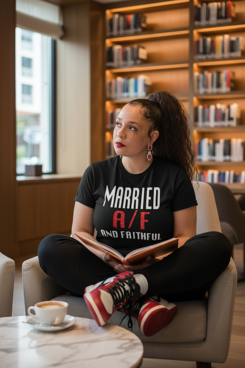 MARRIED Black/White/Red Crewneck Sweatshirt with Pouch