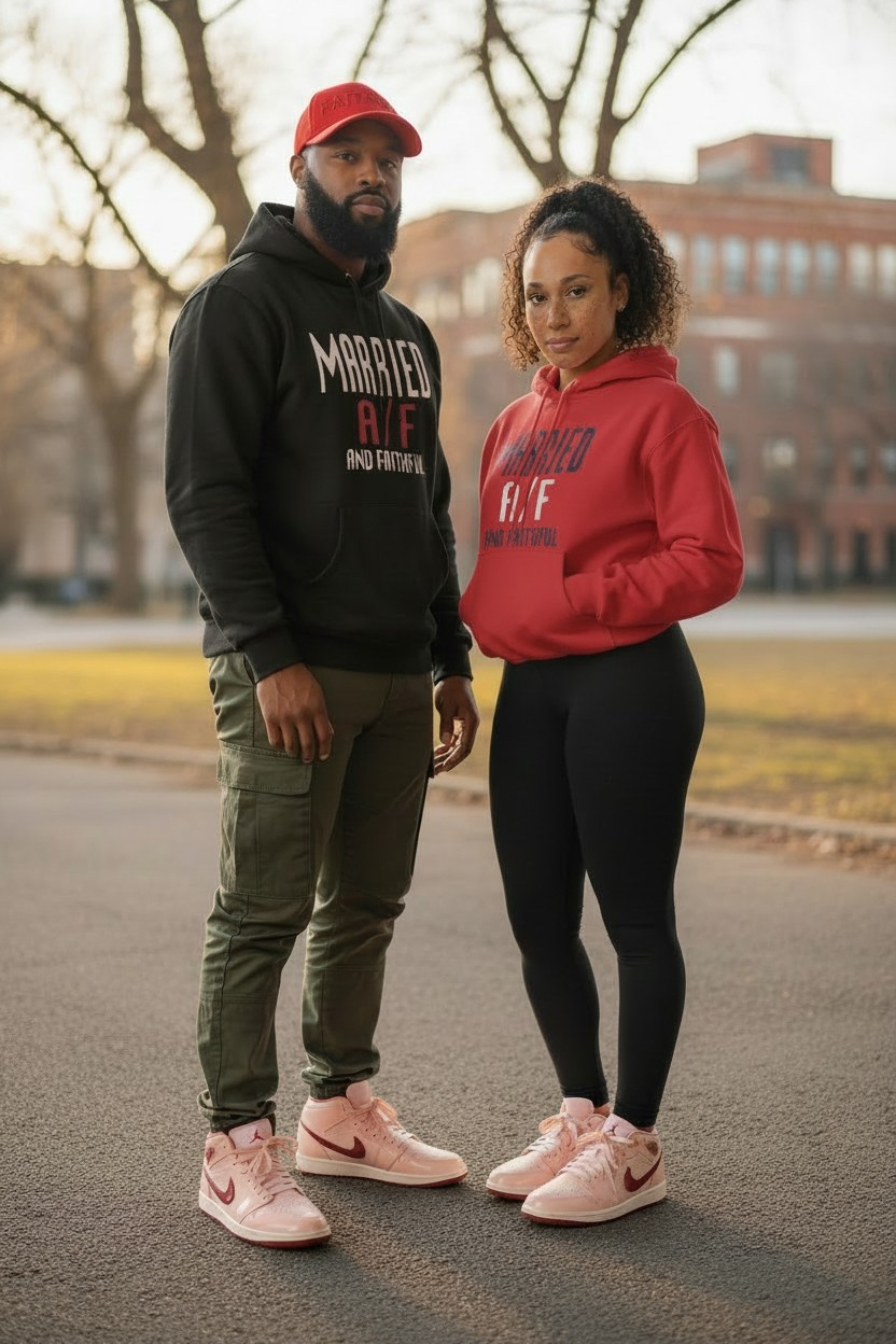 MARRIED Black/White/Red Crewneck Sweatshirt with Pouch