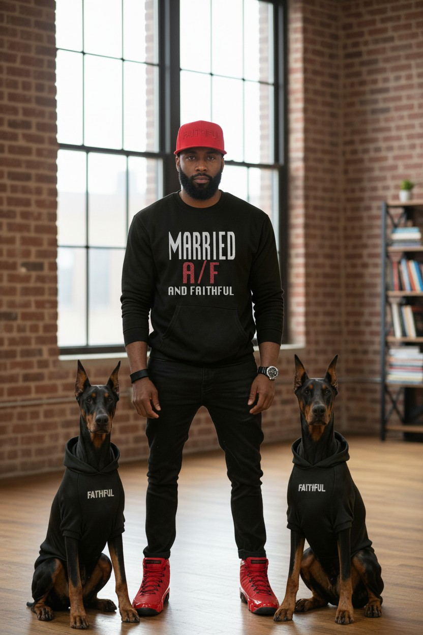 MARRIED Black/White/Red Crewneck Sweatshirt with Pouch