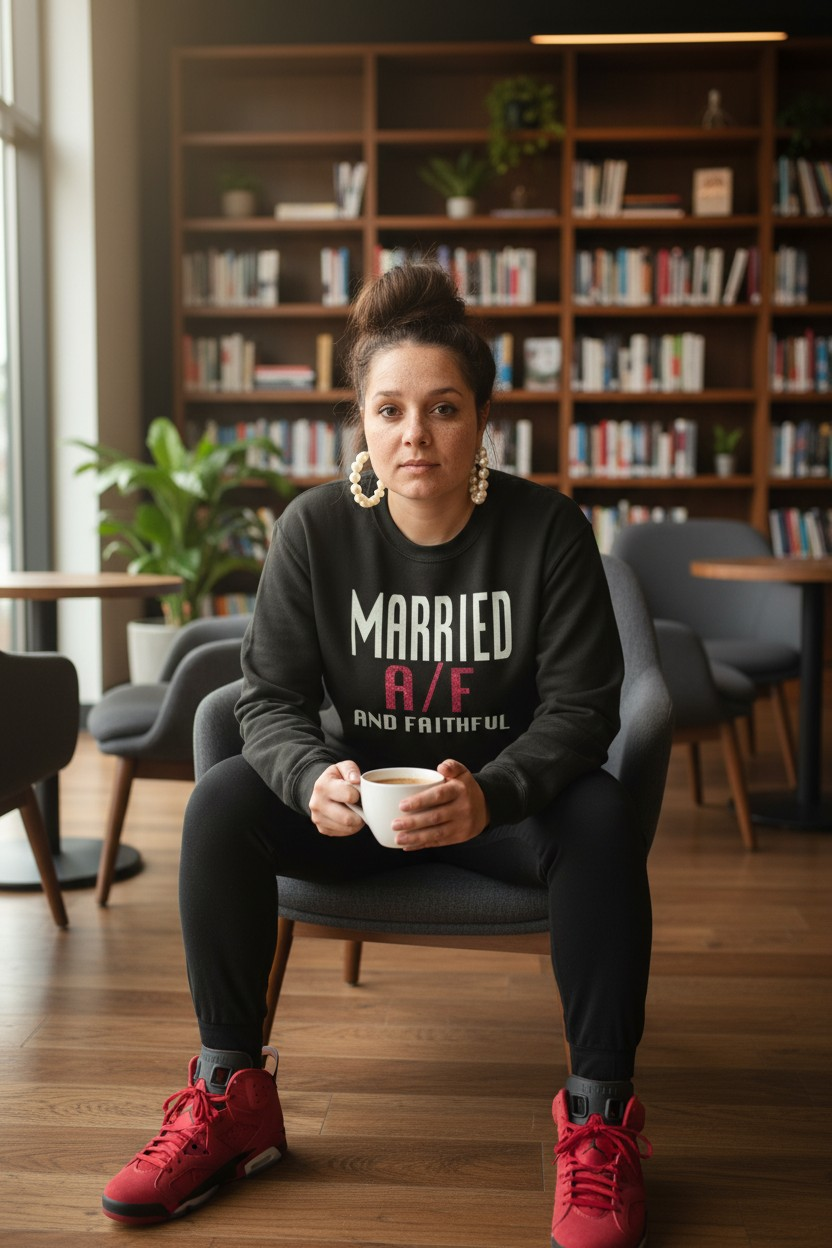 MARRIED Black/White/Red Crewneck Sweatshirt with Pouch