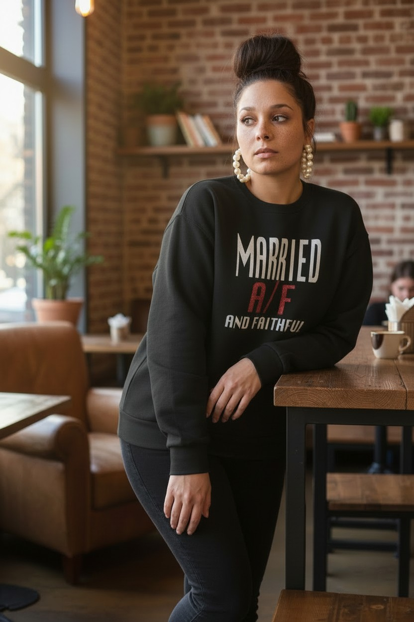 MARRIED Black/White/Red Crewneck Sweatshirt with Pouch