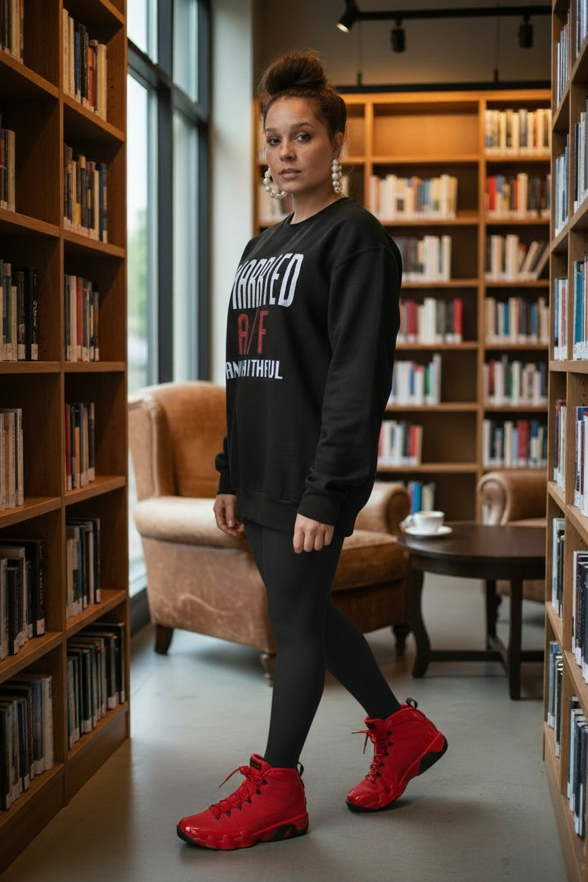 MARRIED Black/White/Red Crewneck Sweatshirt with Pouch